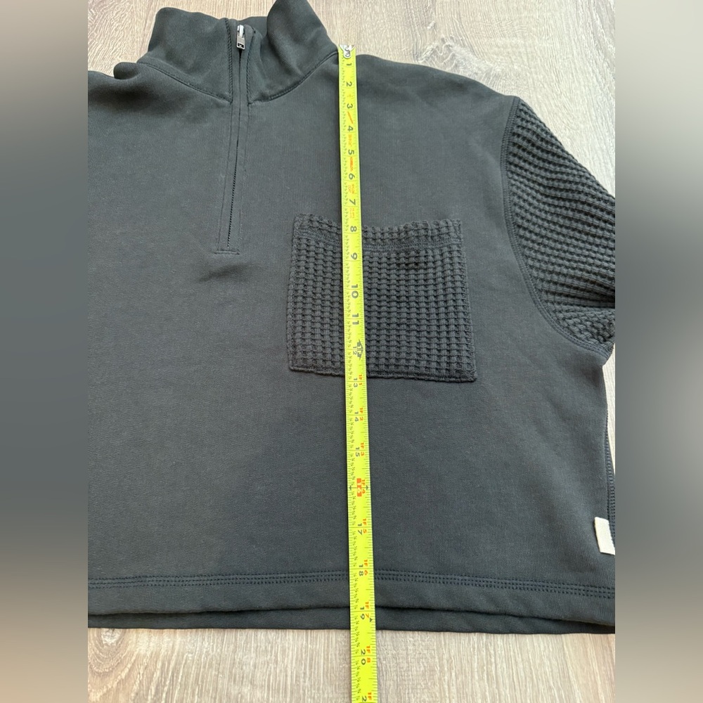 Mate The Label Organic Fleece and Waffle Cropped Half-Zip Sweatshirt Onyx Small - Picture 10 of 11
